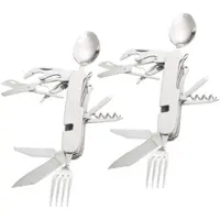 Semptec 2er-Set 14in1-Edelstahl-Klappbestecke und Taschenmesser