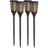 Lunartec 4er-Set LED-Solar-Gartenfackeln mit Flammen-Effekt und Akku, 78 cm