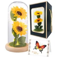 Lunartec Künstliche Sonnenblumen unter Glas, LED-Licht, 21,5 cm, Geschenktasche