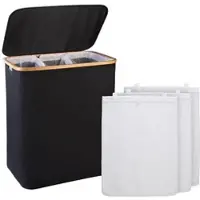 INFACTORY Wäschekorb mit Deckel, 3 Fächer, 150 l, herausnehmbarer Wäschesack