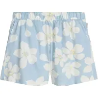 Marc O'Polo Schlafshorts "Mix N Match Cotton", Damen, Gr. S, N-Gr, blau (niagara mist print), Single Jersey, Obermaterial: 100% Baumwolle, bequem kurz, Hosen Schlafshorts, mit floralem Print, Gummizug