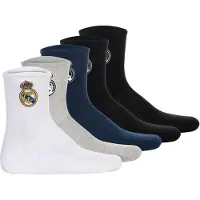 Real Madrid Kinder Socken, 5er Pack - Tennis Embroidery Socks, Emblem-Logo gestickt, Baumwollmischung, einfarbig