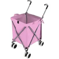 Costway Faltbarer Einkaufstrolley mit Rädern Rosa Kapazität 90 L/55 kg