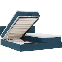 vidaXL Ottoman-Bett mit Matratzen & LED Dunkelblau 200x200 cm Samt