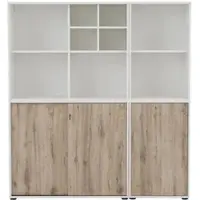 Proregal Pigeon Set 2 Aktenregal 2 Aktenschrank & Regalkreuz Breite 51-100 cm Weiß & Eiche