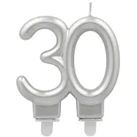Papstar Jubiläumskerzen mit Halter 7 cm silber "30" 12 Stück