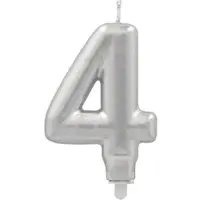 Papstar Zahlenkerze mit Halter 7 cm silber "4" 12 Stück