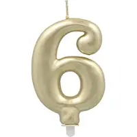 Papstar Zahlenkerze mit Halter 7 cm gold "6" 12 Stück