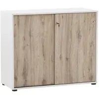 Proregal Möbelpartner Aktenschrank Pigeon Large | HxBxT 83,6x100x41cm | 2 Fächern & 2 abschließbare Schiebetüren | Weiß/Eiche | Büroschrank von