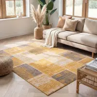 FRAAI Teppich Vintage - Spring Patchwork Ockergelb Taupe 120x170 cm