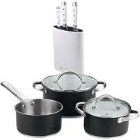 Bergner - Kochgeschirr 5-teilig 16/18/20 cm aus Edelstahl, induktionsgeeignet, mit 3 Edelstahlmessern