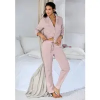 Vivance Pyjama DREAMS, Damen, Gr. 32/34, mauve, gestreift, Single Jersey, Obermaterial: 100% Baumwolle, Basic lang, V-Ausschnitt, eingesetzt, Homewear-Sets Pyjama, mit feinem Streifenmuster, Topseller