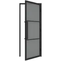 Inova Loft Glastür 834 x 1972 mm, DIN Rechts, Grauglas, Stahlrahmen schwarz, Komplettset inkl. Zarge und Griffstange