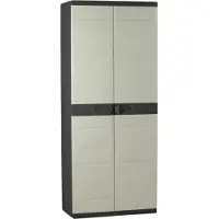 Plastiken Titanium Hochschrank mit 2 Türen, 4 Regalfächer, abschließbar, Beige/Schwarz, 70 x 44 x 176 cm