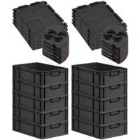 Proregal SparSet 10x Eurobox NextGen Color mit Auflagedeckel & Verschlüsse, HxBxT 17x40x60cm, 34L, Schwarz, Griffe schwarz zu, Eurobehälter