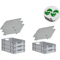 Proregal SparSet 5x Eurobox NextGen Economy mit Auflagedeckel & 4x Verschlüsse Grün, Griffe offen, HxBxT 12x40x60cm, 23L, Eurobehälter, Box