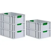Proregal Spar Set 5x Eurobox Nextgen Color HxBxT 22 x 40 x 60 cm 44 Liter Griffe Grün Geschlossen Verstärkter Boden Eurobehälter Transportbox