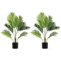 Costway Set of 2 Artificial Areca Palm Tree, 90 cm, Artificial Plant in Pot, Artificial Palm Tree with Leaves, Artificial Plant Indoor Plant