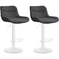 DELUKE 2er Set Barhocker RAGAD - Stoff Dunkelgrau 49x51x85 cm Weiß | Barstuhl Höhenverstellbar Mit Lehne Drehbar Tresenhocker Tresenstuhl Kneipenhocker