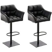 DELUKE 2er Set Barhocker SIHAR Kunstleder Schwarz 64x45x88cm Schwarz Barstuhl Höhenverstellbar Mit Lehne Drehbar Tresenhocker Tresenstuhl