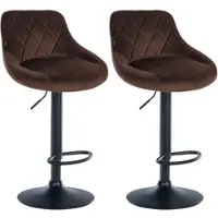 DELUKE 2er Set Barhocker FALON Samt Braun 46x49x83cm Schwarz Barstuhl Mit Lehne Drehbar Tresenhocker Tresenstuhl