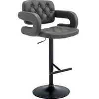 DELUKE Barhocker BURID - Kunstleder Grau 62x55x103 cm Schwarz | Barstuhl Höhenverstellbar Mit Lehne Drehbar Tresenhocker Tresenstuhl Kneipenhocker