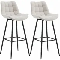 DELUKE Barhocker 2er Set SYDNEY - Creme, Stoff | Barhocker mit Lehne Barstuhl Tresenhocker Tresenstuhl Kneipenhocker Kneipenstuhl