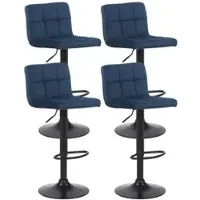 DELUKE 4er Set Barhocker RIVAN Samt Blau 40x40x85cm Barstuhl Mit Lehne Drehbar Tresenhocker Tresenstuhl
