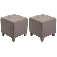 DELUKE 2er Set Sitzhocker CELIS Stoff Taupe 45x45x46cm Hocker Schlafzimmer Polsterhocker Wohnzimmer Sitzbank Esszimmer