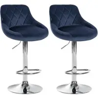 DELUKE 2er Set Barhocker FALON - Samt Blau 46x49x83 cm Silber | Barstuhl Mit Lehne Drehbar Tresenhocker Tresenstuhl Kneipenhocker Kneipenstuhl