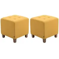 DELUKE 2er Set Sitzhocker CELIS - Stoff Gelb 45x45x46 cm | Hocker Schlafzimmer Polsterhocker Wohnzimmer Sitzbank Esszimmer