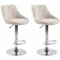 DELUKE 2er Set Barhocker FALON - Stoff Creme 46x49x83 cm Silber | Barstuhl Mit Lehne Drehbar Tresenhocker Tresenstuhl Kneipenhocker Kneipenstuhl