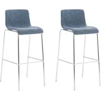 DELUKE 2er Set Barhocker TENAR Stoff Blau 43x48x100cm Silber Barstuhl Mit Lehne Tresenhocker Tresenstuhl