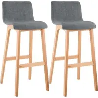 DELUKE 2er Set Barhocker TENAR Stoff Hellgrau 41x46x102cm Braun Barstuhl Mit Lehne Tresenhocker Tresenstuhl
