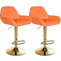 DELUKE 2er Set Barhocker BIKEL Kunstleder Orange 51x52x89cm Gold Barstuhl Höhenverstellbar Mit Lehne Drehbar Tresenhocker Tresenstuhl