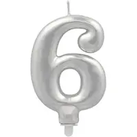 Papstar Zahlenkerze mit Halter 7 cm silber "6" 12 Stück