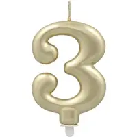 Papstar Zahlenkerze mit Halter 7 cm gold "3" 12 Stück