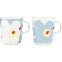 Marimekko - Oiva Juhla Unikko Becher mit Henkel, 250 ml, white / lt.blue / orange red (2er-Set)