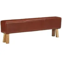 DELUKE Sitzbank PFERO Turnbock-Design 160cm Braun Echtleder Massivholz Akazie Polsterbank Bettbank Schlafzimmerbank