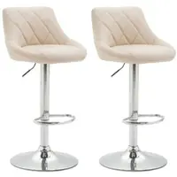DELUKE 2er Set Barhocker FALON - Kunstleder Creme 46x49x83 cm Silber | Barstuhl Mit Lehne Drehbar Tresenhocker Tresenstuhl Kneipenhocker Kneipenstuhl