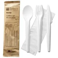 Monouso - Besteckset aus Kraftpapier Messer, Gabel, Löffel und Serviette (300 Stück)