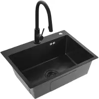 REA Spülbecken Liam Black + Küchenarmatur Fresh Black