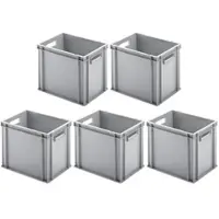 Proregal 5x Eurobehälter mit offenem Griff | HxBxT 32x30x40cm | 29 Liter | Grau | Eurobox, Transportbox, Transportbehälter, Stapelbehälter