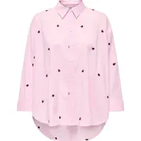 ONLY Hemdbluse "ONLNEW LINA GRACE LS EMB SHIRT NOOS WVN", Damen, Gr. S, rosa (roseate spoonbill detail:bordeaux heart), Web, Obermaterial: 100% Baumwolle, Po-bedeckend, Blusen Hemdbluse