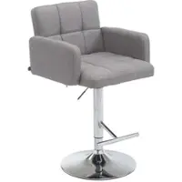 DELUKE Barhocker SUTUN Stoff Grau 60x56x93cm Silber Barstuhl Höhenverstellbar Mit Lehne Drehbar Tresenhocker Tresenstuhl