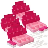 Rosenstein & Söhne 4er-Set Brotdosen mit je 5 Fächern, kleine Soßenbox, 1.300 ml, pink