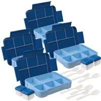 Rosenstein & Söhne 4er-Set Brotdosen mit je 5 Fächern, kleine Soßenbox, 1.300 ml, blau
