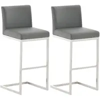 DELUKE 2er Set Barhocker COBAS Kunstleder Grau 42x48x104cm Barstuhl Mit Lehne Tresenhocker Tresenstuhl