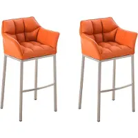 CLP 2er Set Barhocker Damaso Kunstleder mit Vierfußgestell aus Metall bis 240 kg | Farbe orange Gestell Farbe edelstahl