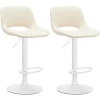 DELUKE Barhocker 2er Set JAKSON Creme Kunstleder Weiß Barstuhl Mit Lehne Tresenhocker Tresenstuhl